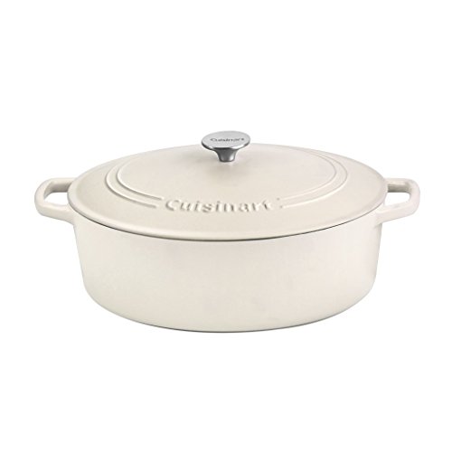 Cuisinart Caçarola clássica de ferro fundido esmaltado oval da Chef (branco de neve fosco, 7 litros)