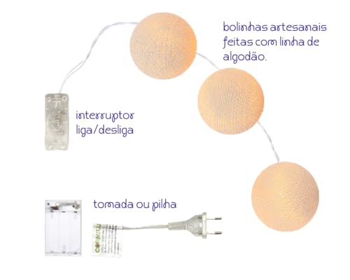 Bolinhas de Luz CORMILU LED, À pilha, Vários tamanhos e cores, com Interruptor, fio Antichama, garan