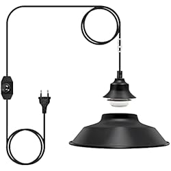Lamparas Colgantes Con Interruptor Lampara Techo Industrial Enchufable 450CM Cable Luz Lamparas Techo Vintage con Interruptor Lampara de Techo Colgante Enchufe Metal E27 Kit de Lampara Colgante Dimmable con Pantalla (sin Bombilla)