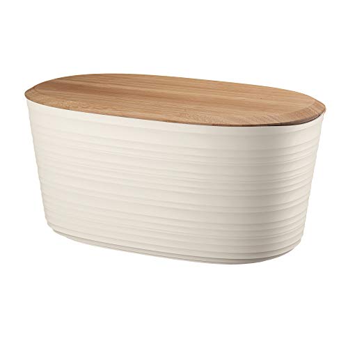 Guzzini - Tierra, Recipiente para Pan de plástico Reciclado con Tapa para Picar de bambú - Blanco Leche, 39,2 x 23,2 x h19 cm, 10 lt - 179600156