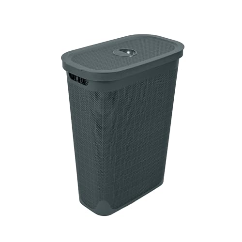 Addis Faux Hessian 40 l Slim Laundry Hamper Charcoal Grey, Clothes Washing Bin with Lid, Compact and Stylish for Everyday Family Use, Charcoal Dark Grey