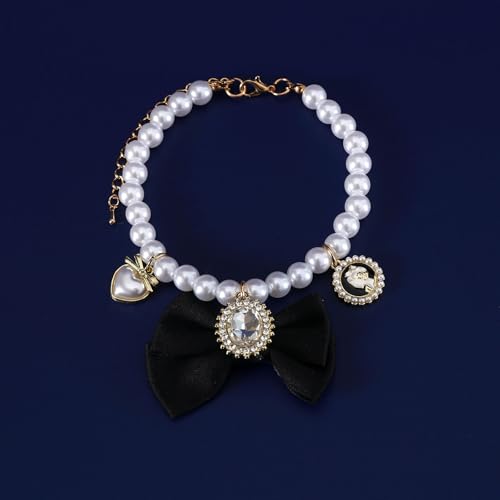 Collier perles pour chat et petit chien avec breloque strass