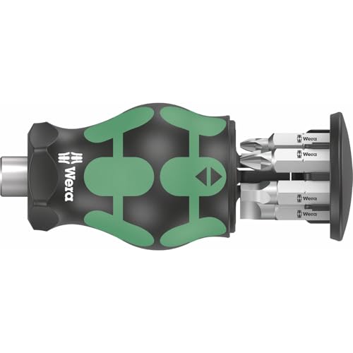 Wera Kraftform Kompakt Stubby Bithalter magnetisch mit Bit-Magazin im Handgriff & Ratschenfunktion für schwer zugängliche Bereiche, 6-teilig