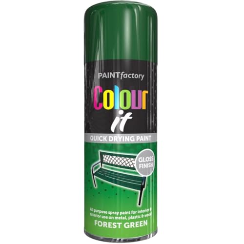 Spray Paint Forest Green Gloss Finish 400ml - Quick Dry Aerosol Can All Purpose for Wood, Metal, Plastic, Interior & Exterior