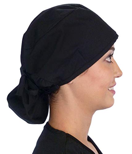 Sparkling Earth Solid Black Big Hair Ponytail Classic Surgical Style Scrub Working Cap - Made In The Usa!!! #TOP4