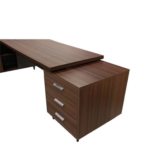 Image of Lakdi The Furniture Co Director Table for Office Desl Unique Design L-Shape Table Made in Particle Board with Side Unite and Openable Shutter & Storage Luxury Executive Desk Brown Color- (LDL-533)