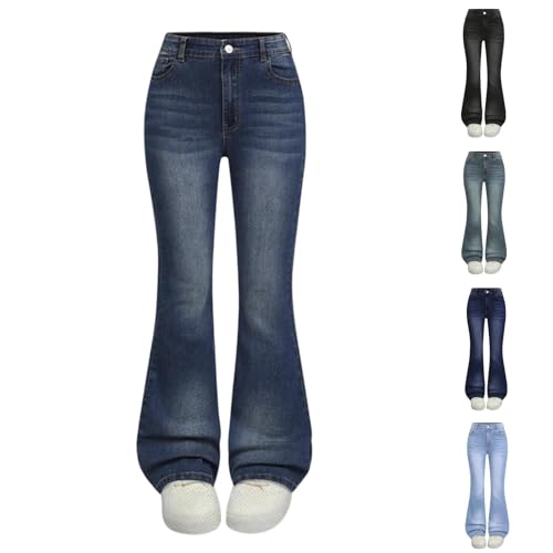 Flare Jeans for Girls Cute High Waisted Bell Bottom Denim Pants Teens Casual Y2k Clothes with Pockets