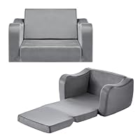 VEVOR 2-in-1 Kids Sofa, Foldable Toddler Soft Couch with Armrests, Made of 28D Sponge & Short Pile, Convertible Toddler Chair to Lounger, Kid Couch Fold Out for Fun Playtime or Comfy Lounging, M, Gray