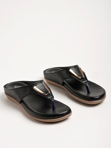 Image of Shoetopia Women's Flat Sandals - Comfortable Slip-On Toe Ring Design with Cut-Out Detailing Ladies Stylish Perforated Upper for Casual Footwear