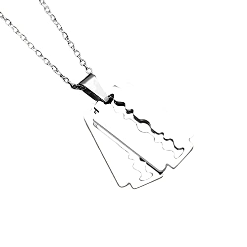 AkoMatial Collar con colgante de hojas de afeitar para hombre, color plateado