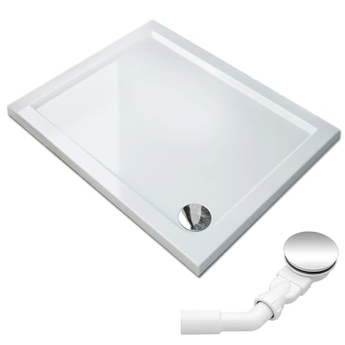 SONNI 120x100x4 cm Quadratische Form Duschtasse - mit flachem Design,Rutschfeste Duschwanne aus ABS-Acryl-Paneel, inklusive Ablaufgarnitur