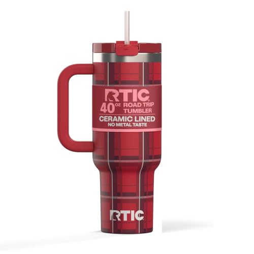 RTIC 40oz Road Trip Tumbler, Insulated, Ceramic Lined, Red Plaid