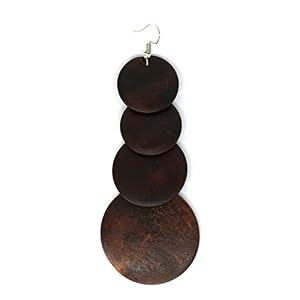 Teris Boutique Wood Wooden Jamaican Boho Hippie Long Dangle Rounds Earrings