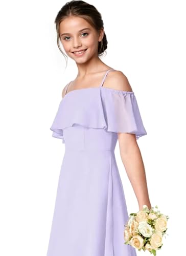 Off Shoulder Girls Junior Bridesmaid Dress for Wedding Chiffon Flower Girl Dresses for Teen with Slit3
