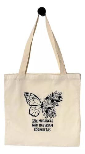 Sacola Eco bag Algodão Cru Tecido Pano Mudanças Borboletas