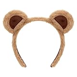 Moikolok Bear Ears Headband for Halloween Costume - Plush Fuzzy Animal Ear Head Wear for Dressy Party, Makeup, Washing Face - Brown