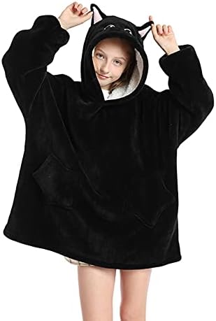 EzonYanGo Oversized Blanket Hoodie for Girl Boy, Kids Wearable Blanket Sweatshirt, Sherpa FLeece Hooded Pullover with Pocket for Children Teens Aged 5-15