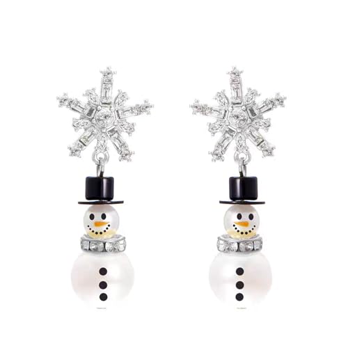 Orecchini natalizi a forma di fiocco di neve da donna, orecchini pendenti natalizi con zirconia cubica lucida, per ragazze, delicati orecchini natalizi a forma di fiocco di neve, Oro bianco