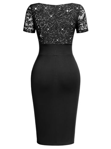 Image of Miusol Women's V Neck Sequin Lace Ruffle Cocktail Party Dress | Deep v-neck, glitter sequin Lace, ruffle design, bodycon dress for cocktail, wedding, evening and semi-formal event