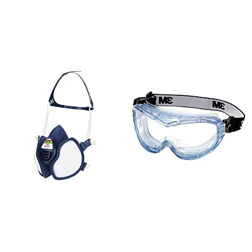 3M Atemschutz-Maske 4279+, ABEKP3 & Vollsichtschutzbrille Fahrenheit FheitAF – Schutzbrille mit AS, AF & UV Beschichtung – Ideal für das Tragen mit Atemschutzmasken oder Brillen