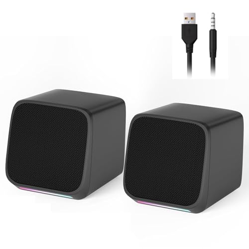 INGONEON Altavoces de computadora compactos, Altavoces de Escritorio para PC, con Conector de 3,5 mm, con luz Ambiental, Aptos para computadoras, portátiles y tabletas