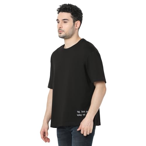 Image of Spykar Men's Oversized Round Neck Half Sleeve Solid Casual T-Shirt