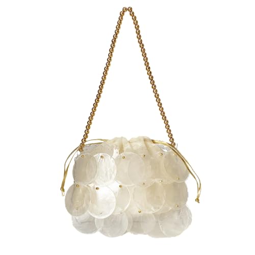 Women Fashion Shell Woven Handbag Chic Shell Beach Bag Beaded Chain bag for Summer Travel Beach Party