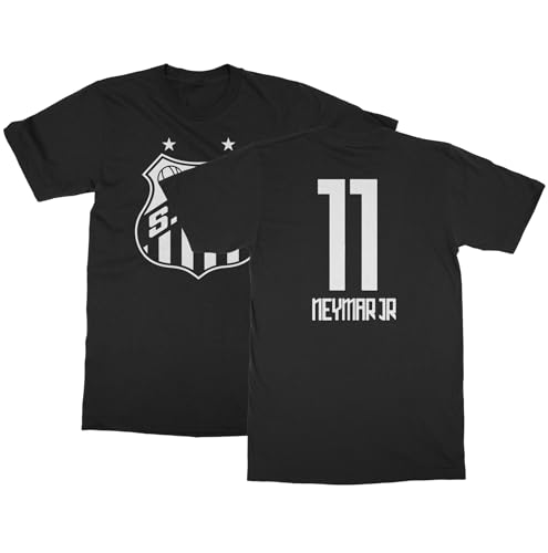 Soccer Star Neymar 11 Jersey Style Tee - Santos Fans Unisex T-Shirt (Black, Small)