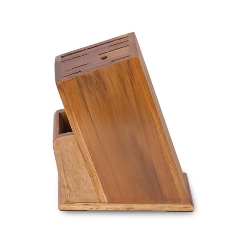 Image of Knife Holder Stand for Kitchen Universal Stand with 6 Slots Cutlery Holder Teak Wood (MODEL002) (MODEL002)