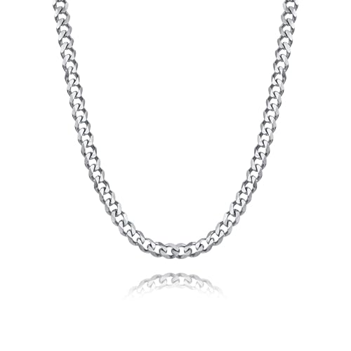 Daisy Philip 4mm CURB Mens Necklace Silver Chain Cuban - Stainless Steel Jewellery - Neck Link Chains for Men Man Women Boys Kids - 18" 20" 22" 24" 26" (18)