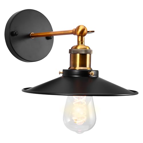 Image of Black Vintage Wall Sconces Light, Industrial Adjustable Vintage Wall Sconce, E27 Lamp Holder (Without Light Source) Oil Rubbed Bronze Wall Sconce for Bedroom Living Room Reading Kitchen (22cm Shade)