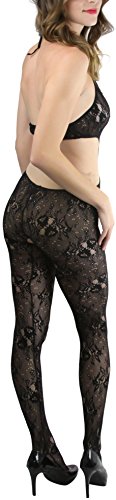 Image of ToBeInStyle Women's Floral Bouquet Lace Cutout Crotchless Bodystocking - Black