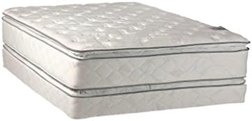 Mattress Solution Medium Plush Double Sided Pillowtop Innerspring Fully Assembled Mattress and 4" Low Profile Wood Box Spring/Foundation Set with Frame, Queen Size, White LT Brown