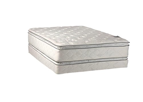 Mattress Solution Medium Plush Double Sided Pillowtop Innerspring Fully Assembled Mattress and 4" Low Profile Wood Box Spring/Foundation Set with Frame, Queen Size, White LT Brown