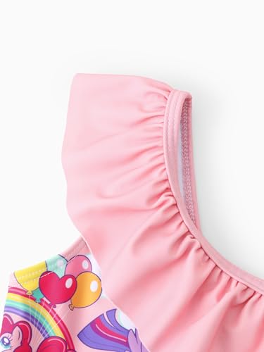 Image of My Litle Pony One Piece Swimsuit Pony Print Off-Shoulder Ruffle Summer Swimwear Beach Pool Kids, Pink, 2‑9 Years
