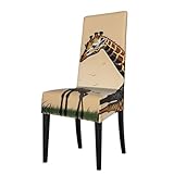 Material del producto: esta funda elástica para silla de comedor con patrón de jirafa para madre e hijo está hecha de tela de poliéster impresa con una impresión de ancho completo. Es elástica, adecuada para varias ocasiones y se adapta a la mayoría de sillas sin brazos.