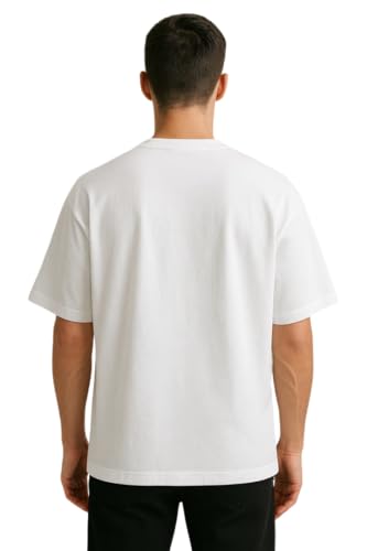 Image of VEL Plain Oversized 100% Pure Heavy Cotton Baggy Fit Drop Shoulder Half Sleeves Round Neck Solid Cotton T-Shirt for Men