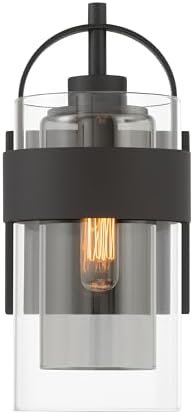 Minka-Lavery 1911-899 Ravik 10.5" High 1-Light Bath Sconce - Dark Matte Black with Clear and Grey Glass