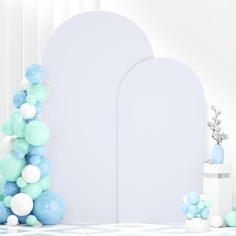 FANPROMS Arch White Cover Spandex Arch Cover Set of 2 Arches Covers Stretchy Backdrop Wedding Arched Covers Fabric Chiara Backdrop Covering 7.2FT 6FT for Baby Shower Birthday Banquet Decorations Cover