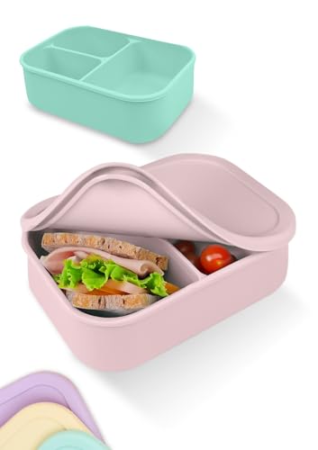 Lunchbox - Silikon Brotdose für Erwachsene - Bruchfeste und Auslaufsichere Bento Box, BPA frei, Spülmaschinenfest und Mikrowellengeeignet - Für die Arbeit, Büro & Unterwegs | 800ml (Pastel Rosa)