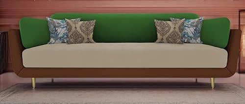 Image of Black Wood Modern Mid Century Velvet 3 Seater Sofa with Three Colour Shade with Extended Warranty for Bedroom, Living Room, Dining Room (Brown Beige Green, 3 Seater)