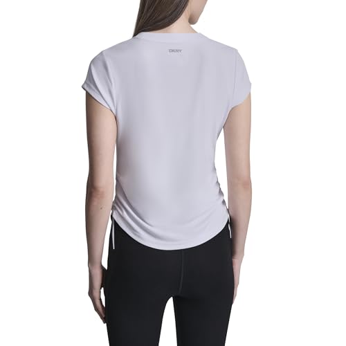Image of DKNY Women's Short Sleeve V-Neck Tech Ruched Side Seam Active T-Shirt