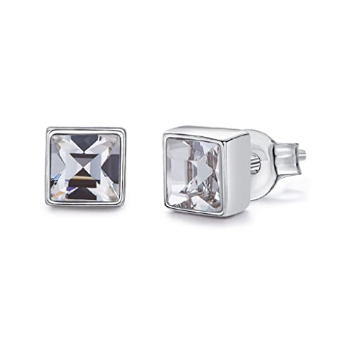 Boucles d'oreilles argent 925 cristal bleu carré pour femme