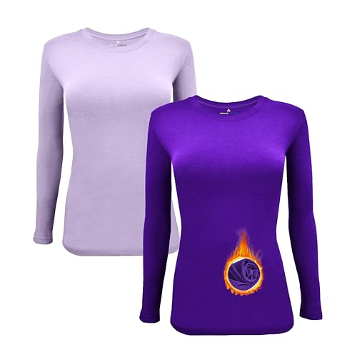 M&M SCRUBS Women's Under Scrub Tee Soft and Breathable Crew Neck Long Sleeve T-Shirt (Lavender-Purple, Medium)