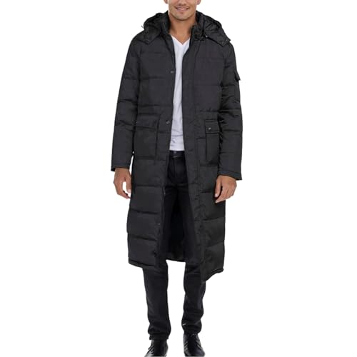Generico Chaqueta de plumón para hombre con capucha extraíble, cálida y acolchada de pluma de algodón, abrigo largo, cortavientos e impermeable, parka de esquí para senderismo al aire libre, chaqueta - imagen 4