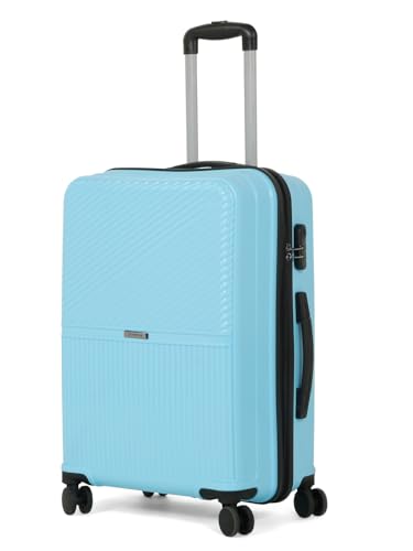 Image of Teakwood Meduim Size 8 Wheels Trolley Bag, Hard Cabin with Zipper Closure, Adjustable Push Button & Cross Side Strap, Number Lock System 360 Degree (Medium, Sky Blue)