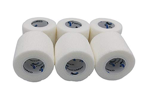 PintoMed - Venda Cohesiva - 6 x BLANCO - 6 rollos x 5 cm x 4,5 m estirado - Vendaje autoadhesiva elástica y flexible, Cinta adhesiva, Vet Wrap, Tape, Primeros auxílios y lesiones