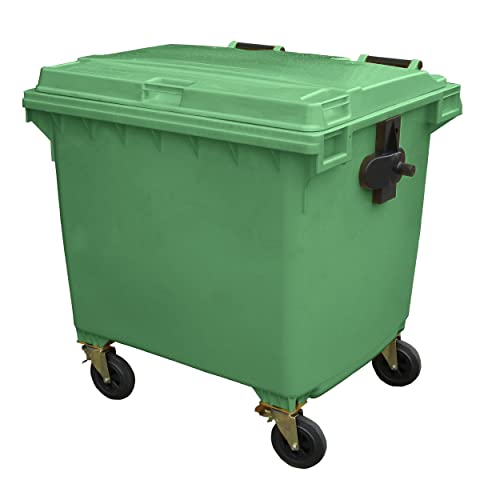BritishBins Green 1100 ltr 4 Wheel Wheelie Bin - Large Size 4-Wheel Wheelie Bin - Tough & Durable - For All Your Outdoor Rubbish & Recycling - EN840 Certified & Tested