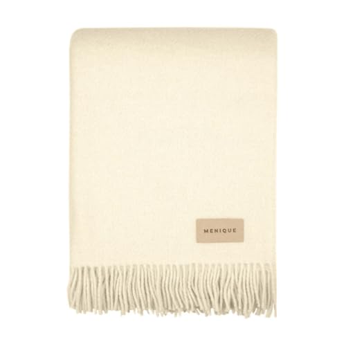 Menique MILAN - Manta de lana natural, gruesa, a cuadros, extra fina, 125 x 180 cm, para otoño