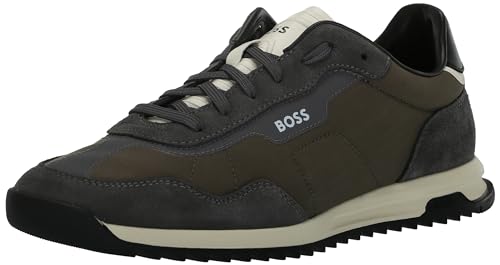 Image of BOSS Men's Zayn Low Profile Suede Leather Two Tone Sneaker